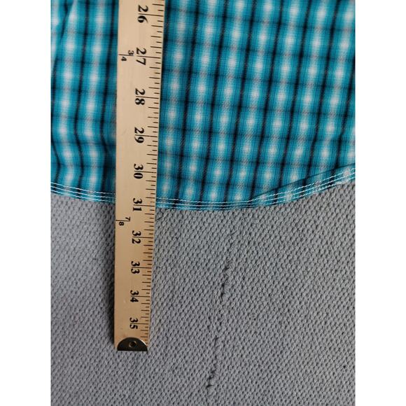 Rock & Roll Cowboy Western Shirt Mens Large Teal Check Western Rodeo Cowboy Snap - Picture 10 of 12
